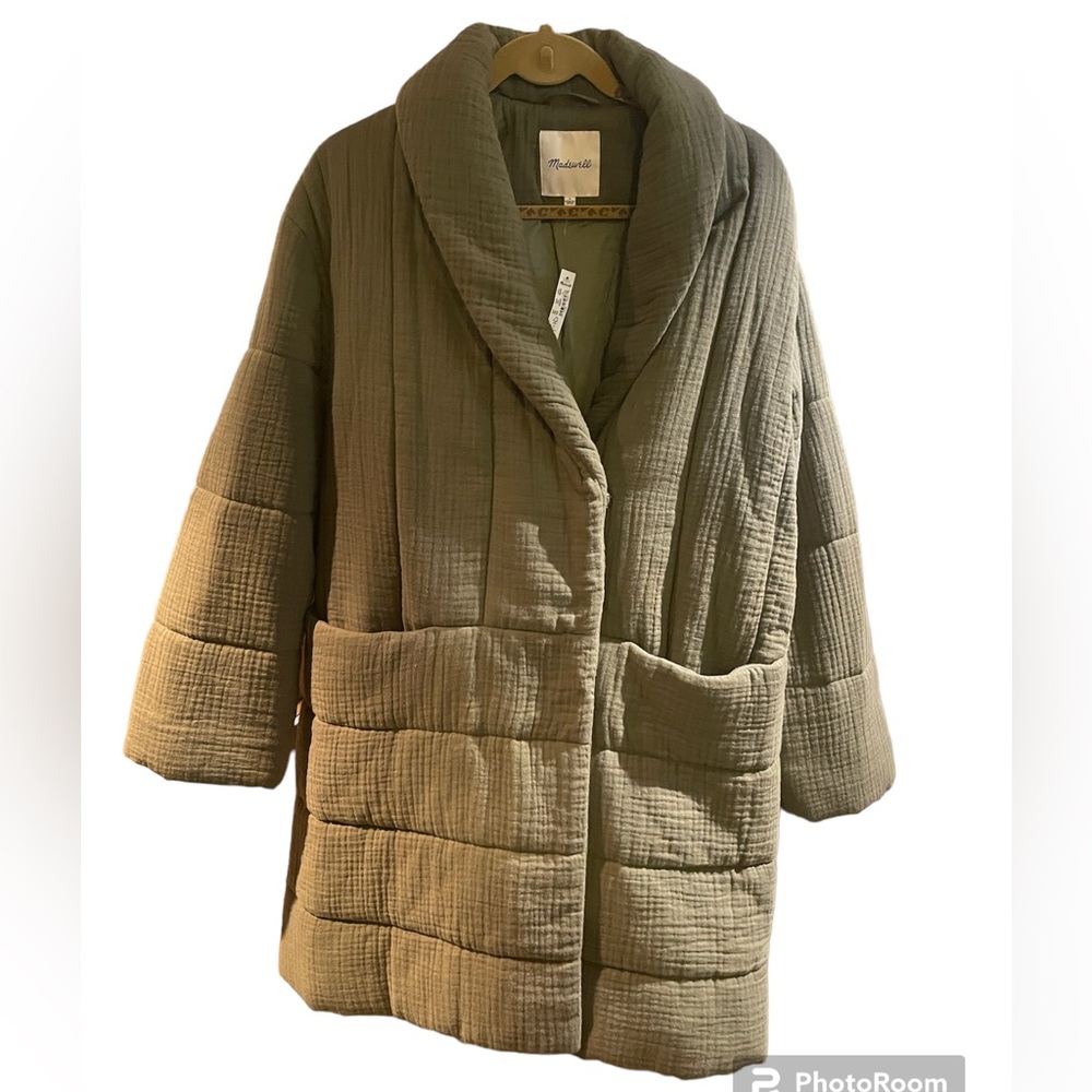 Madewell DuPont Light-spun Gauze Coat Classic  Coastal Grandma Size Large Green